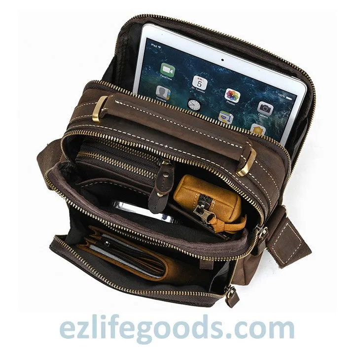 Genuine Leather Crossbody Bag for Men| Brown Messenger Shoulder Bag with Many Pockets