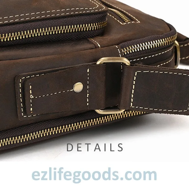 Genuine Leather Crossbody Bag for Men| Brown Messenger Shoulder Bag with Many Pockets
