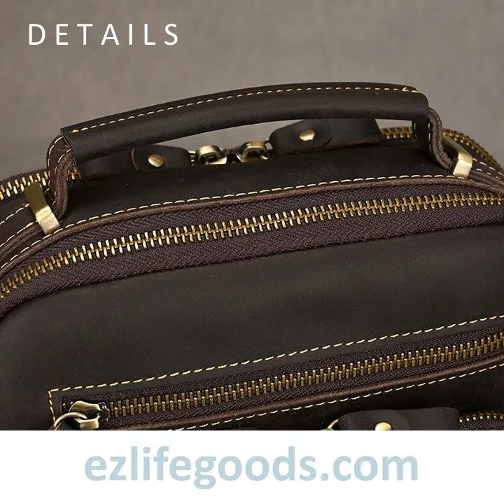 Genuine Leather Crossbody Bag for Men| Brown Messenger Shoulder Bag with Many Pockets