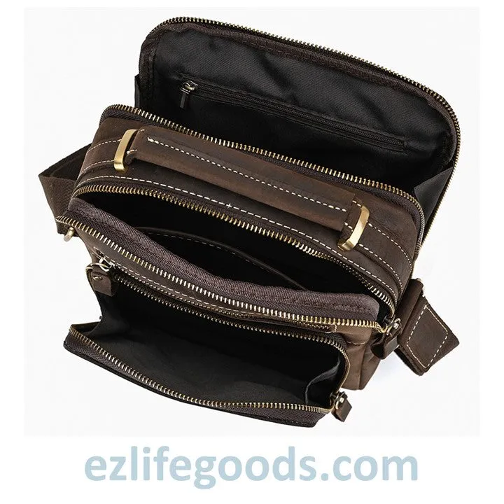 Genuine Leather Crossbody Bag for Men| Brown Messenger Shoulder Bag with Many Pockets