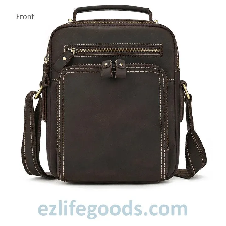 Genuine Leather Crossbody Bag for Men| Brown Messenger Shoulder Bag with Many Pockets