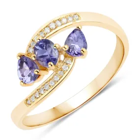 Genuine Tanzanite & White Diamond 14K Yellow Gold Ring