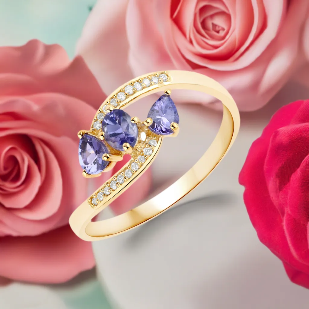 Genuine Tanzanite & White Diamond 14K Yellow Gold Ring