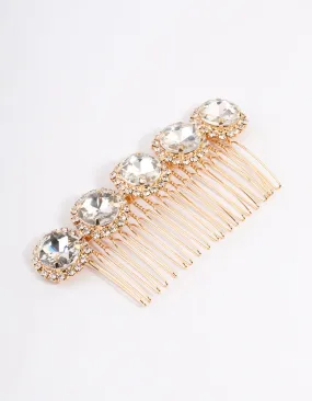 Gold Crystal Halo Jewel Comb