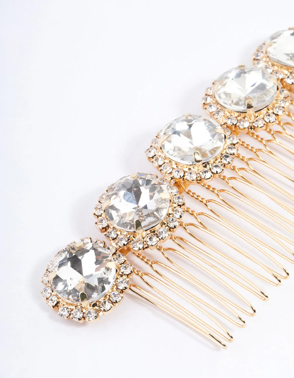 Gold Crystal Halo Jewel Comb