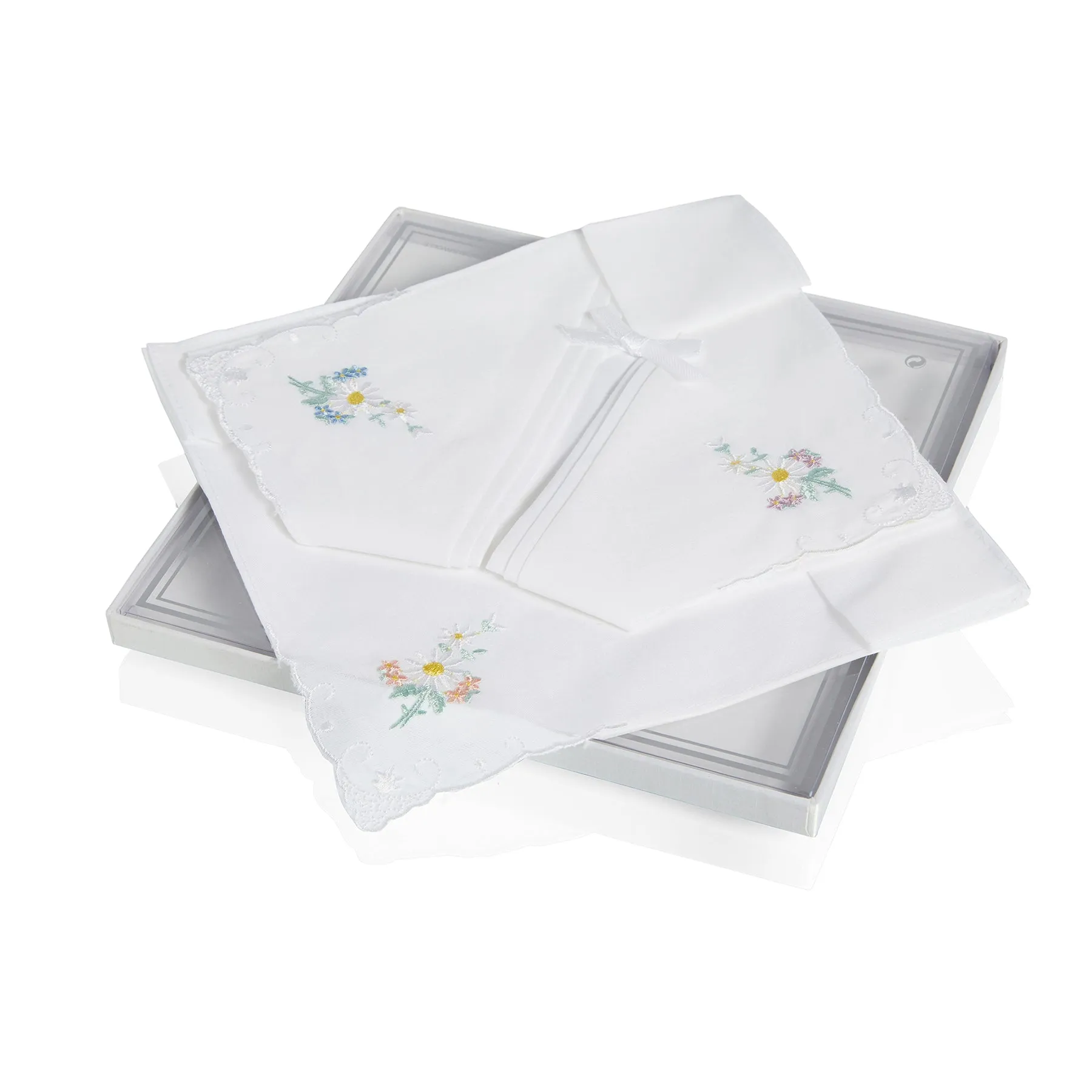 Guasch Ladies Cotton Handkerchiefs - Embroidered Florals (Box of 3)