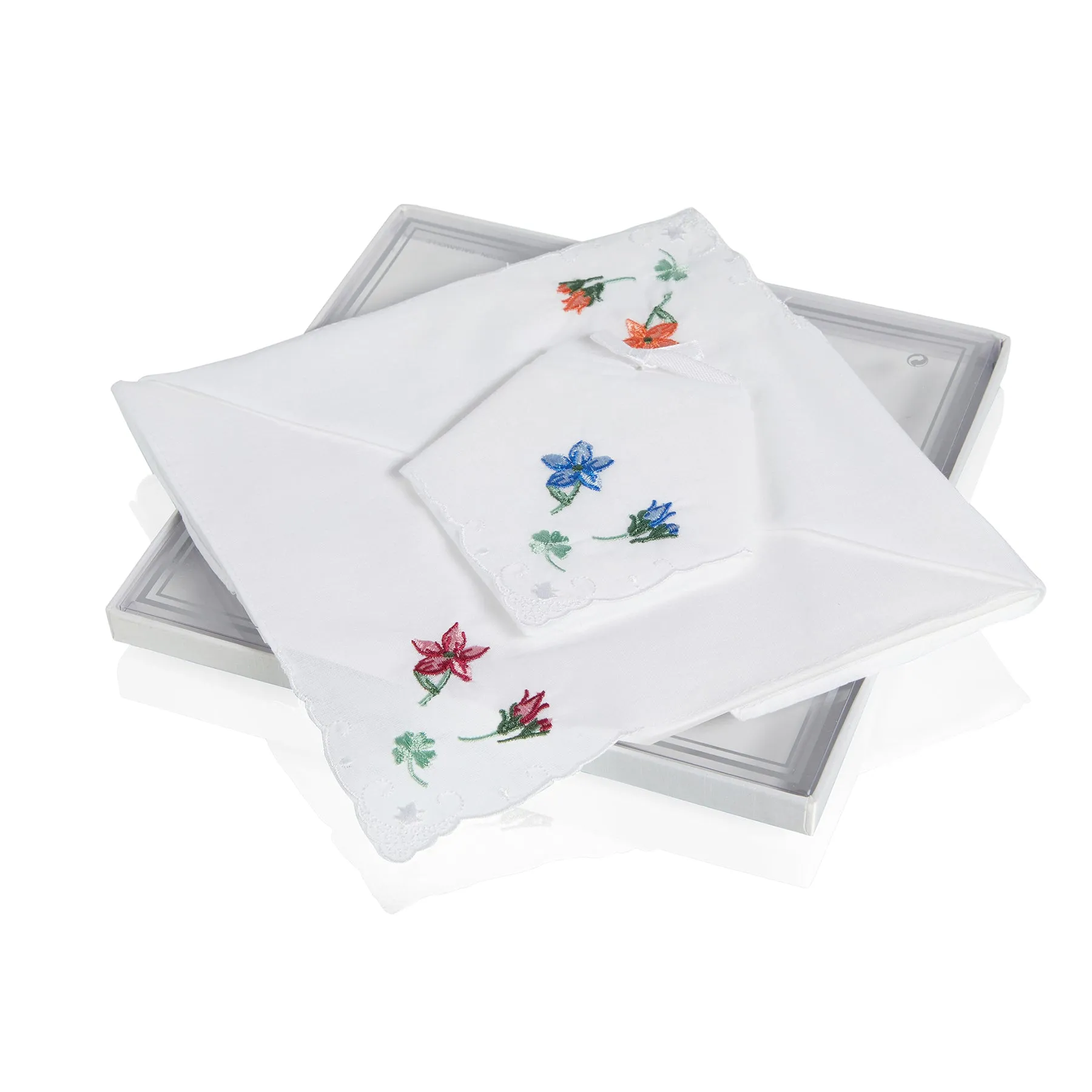 Guasch Ladies Cotton Handkerchiefs - Embroidered Florals (Box of 3)
