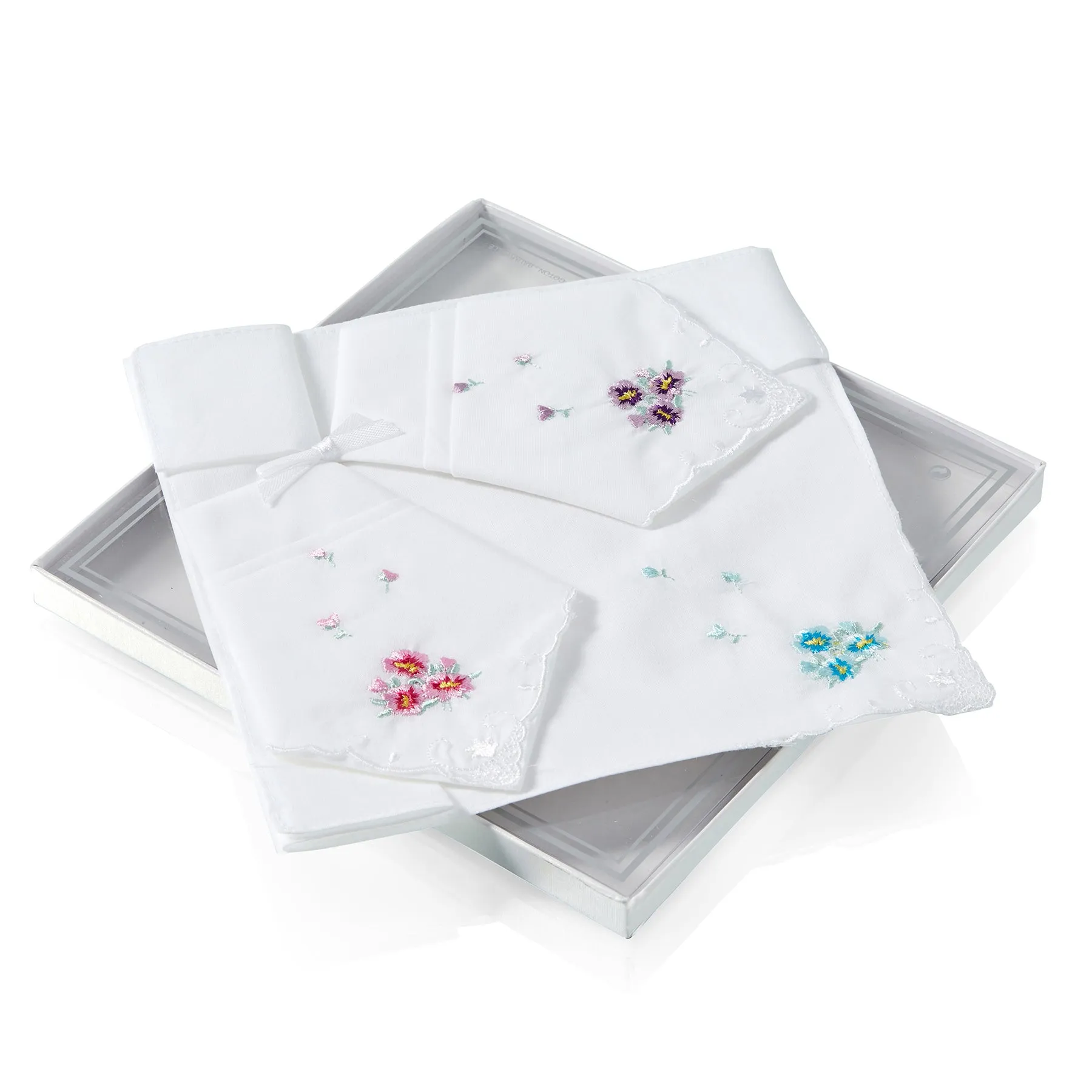 Guasch Ladies Cotton Handkerchiefs - Embroidered Florals (Box of 3)