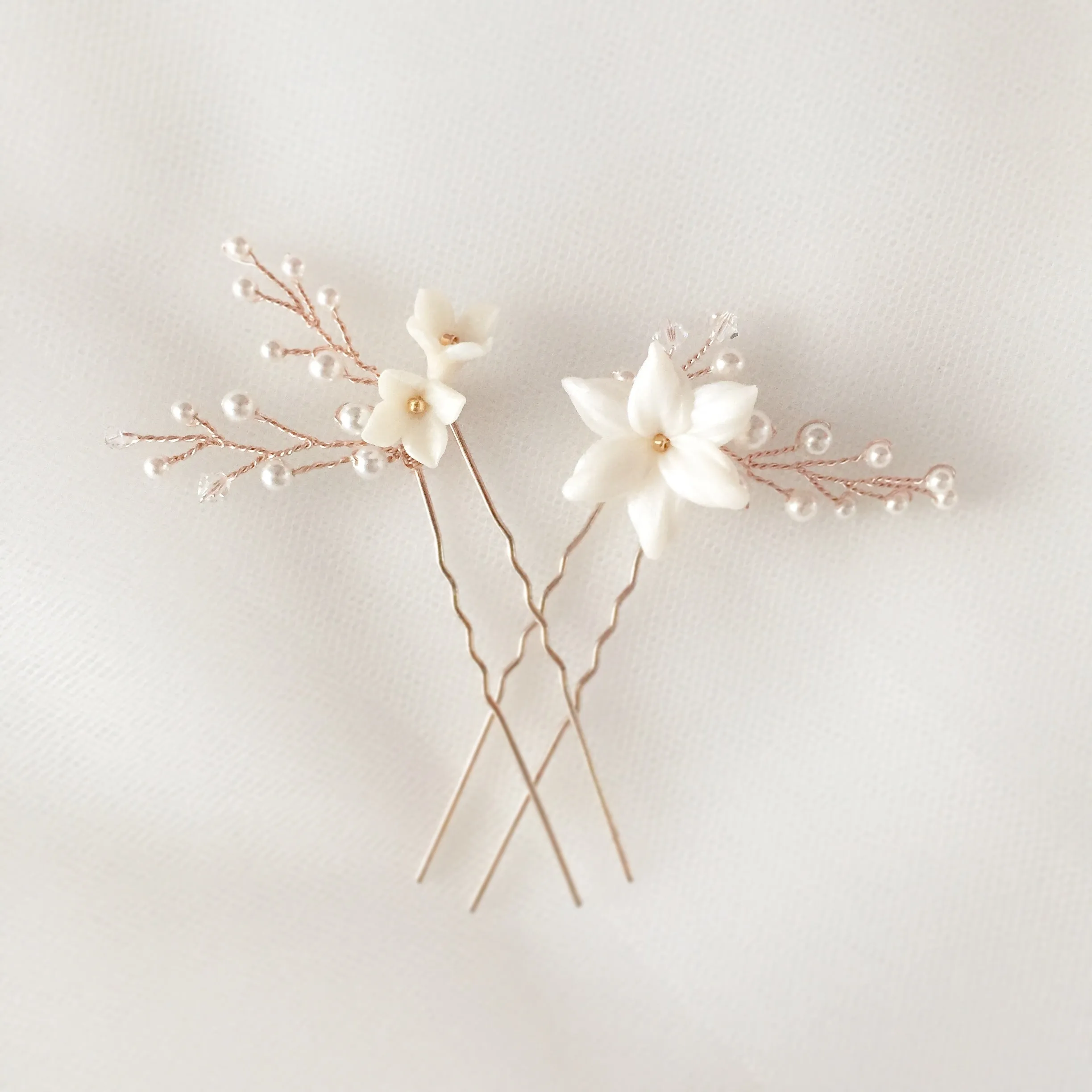 JASMINE HAIR PINS | Dainty Floral Bridal Hair Pins with Crystals & Pearls