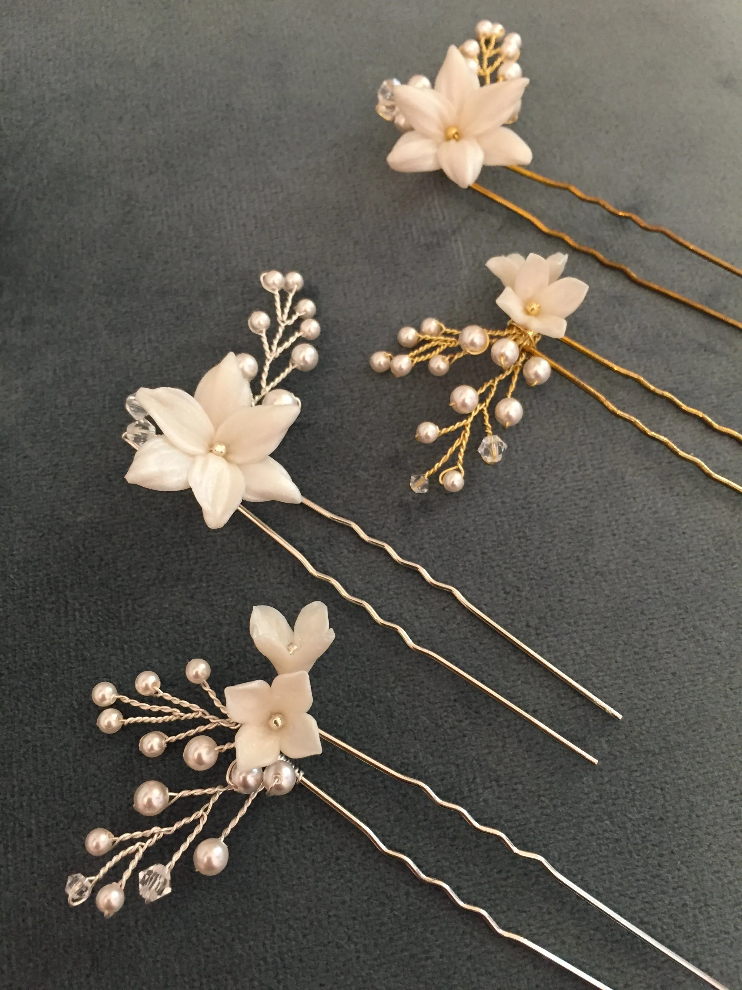 JASMINE HAIR PINS | Dainty Floral Bridal Hair Pins with Crystals & Pearls