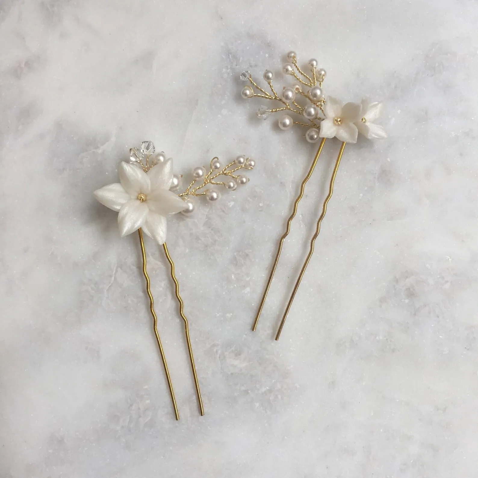 JASMINE HAIR PINS | Dainty Floral Bridal Hair Pins with Crystals & Pearls
