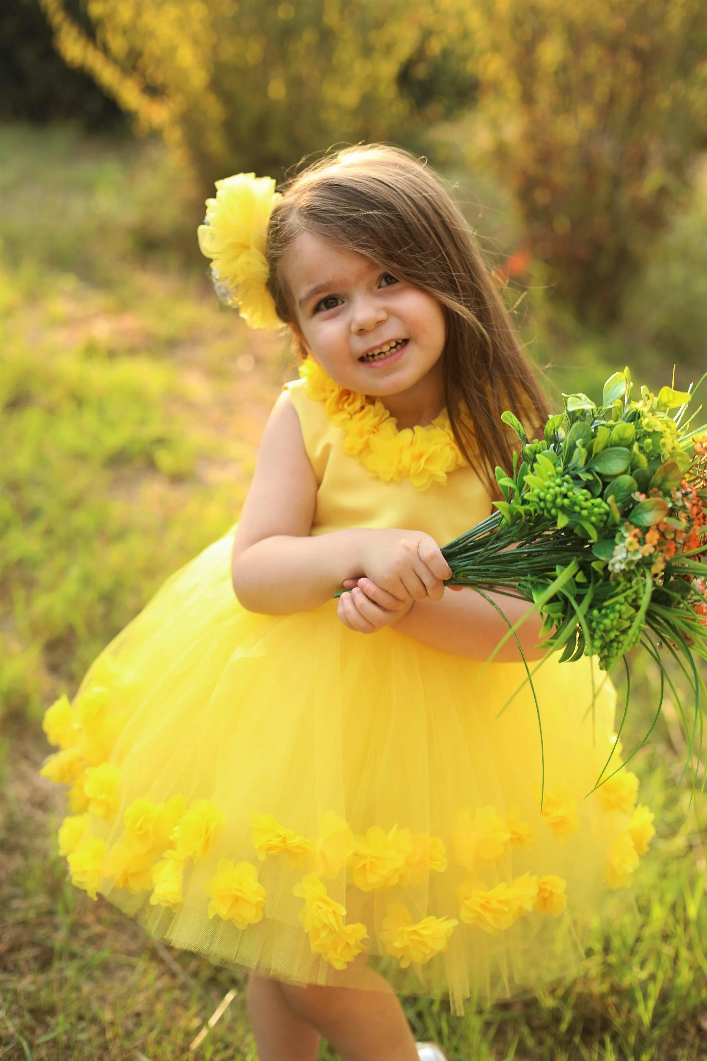 Julia flower baby dress yellow