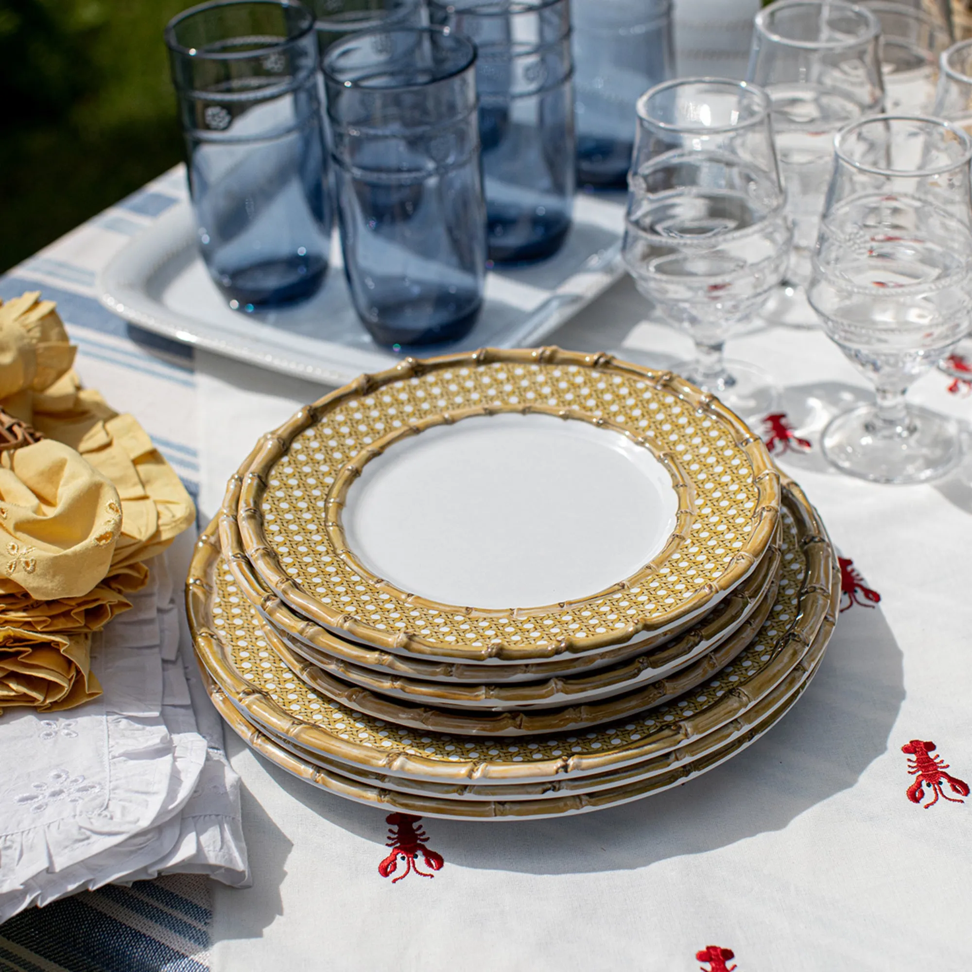 Juliska Bamboo Caning Melamine Dinner Plate, Set of 4