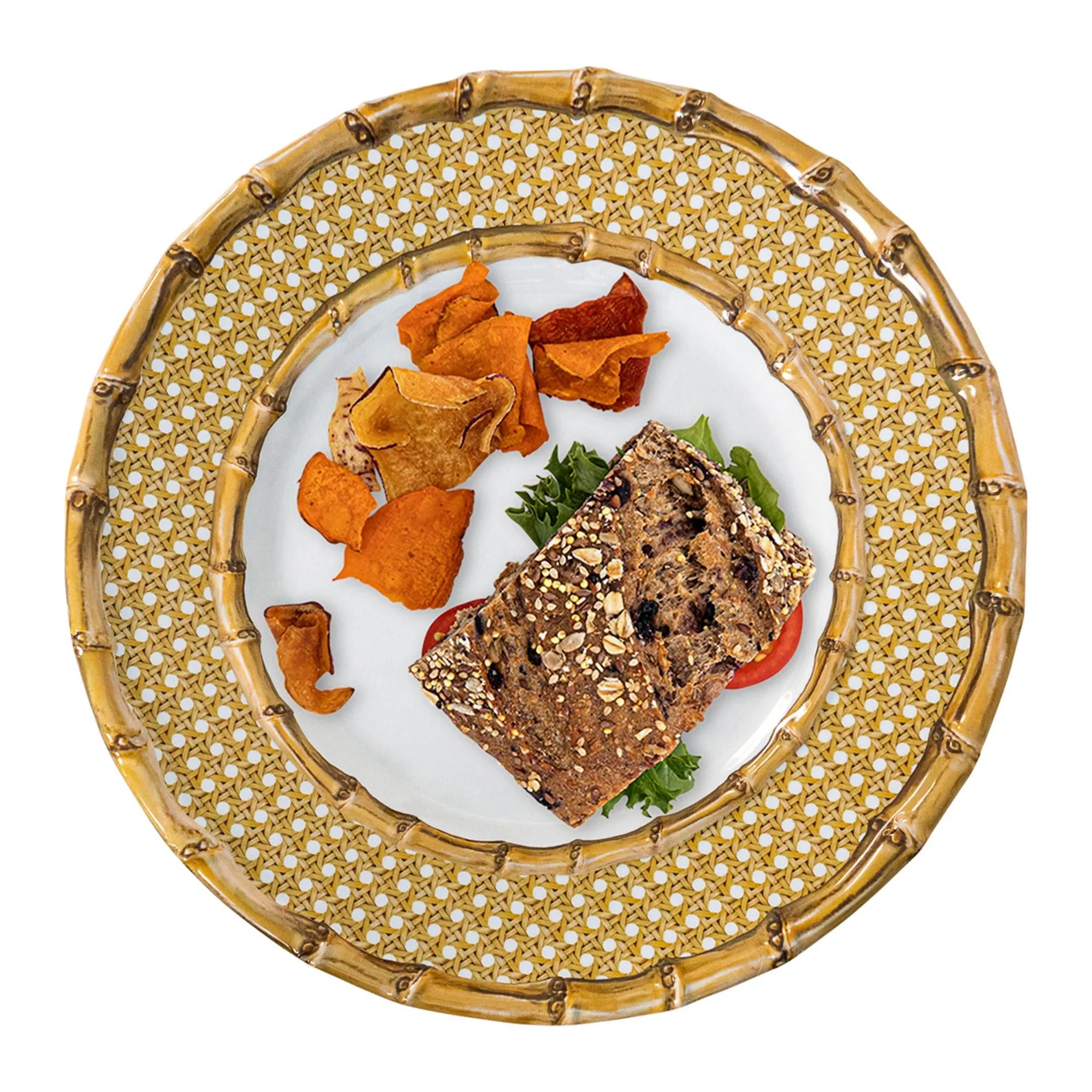 Juliska Bamboo Caning Melamine Dinner Plate, Set of 4