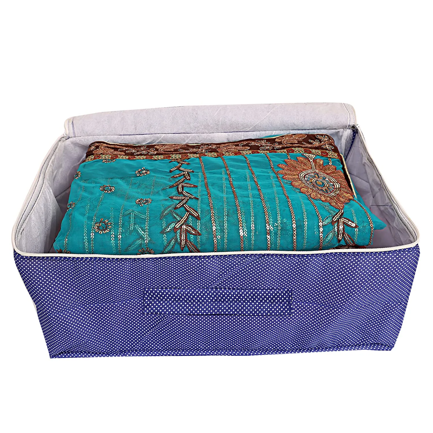 Kuber Industries Dot Printed Cotton Saree Cover, Wardrobe Organizer(Blue)-HS_38_KUBMART20966, Pack of 1