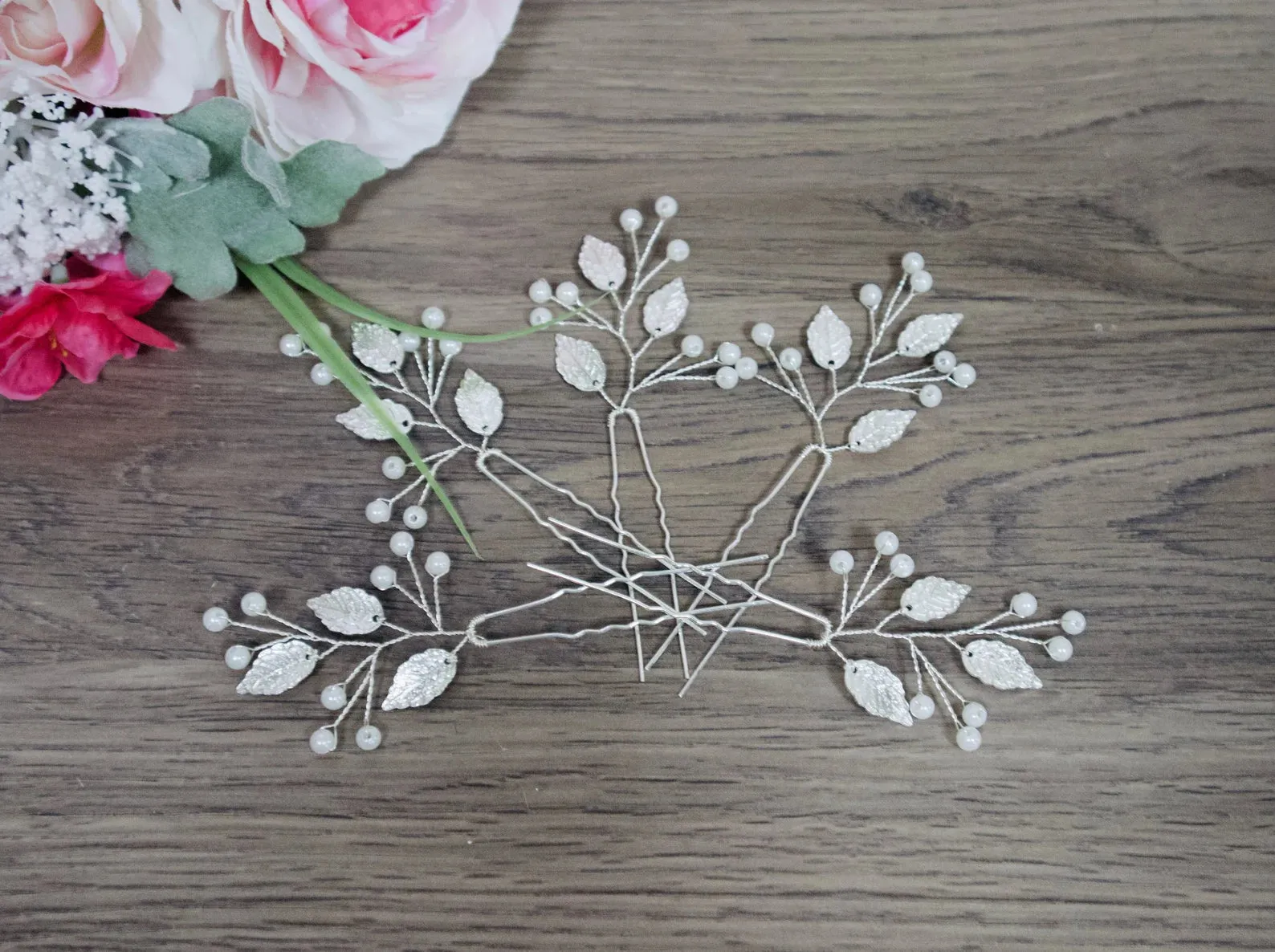 Leaf and Pearls hair pins - Angela