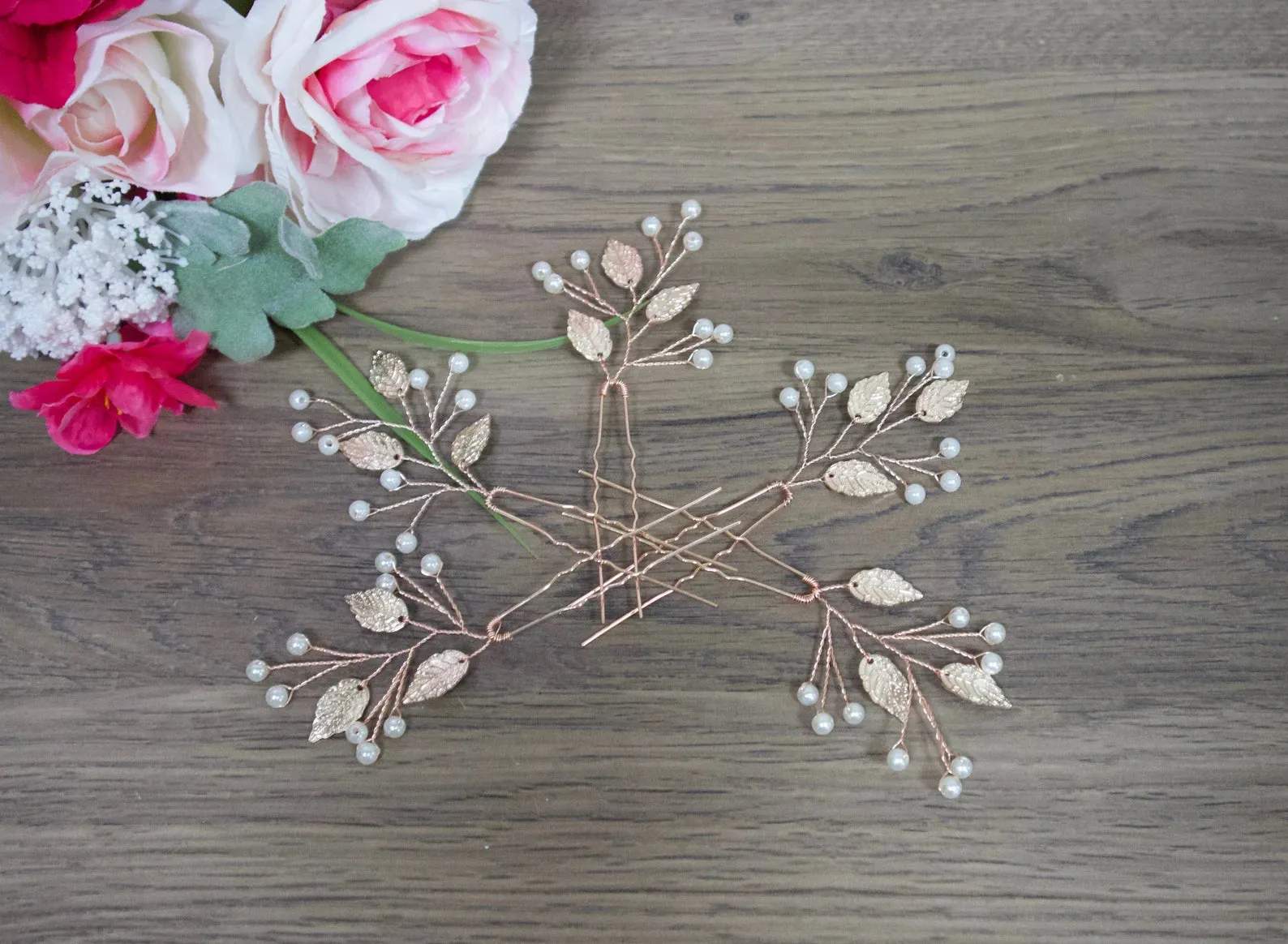 Leaf and Pearls hair pins - Angela