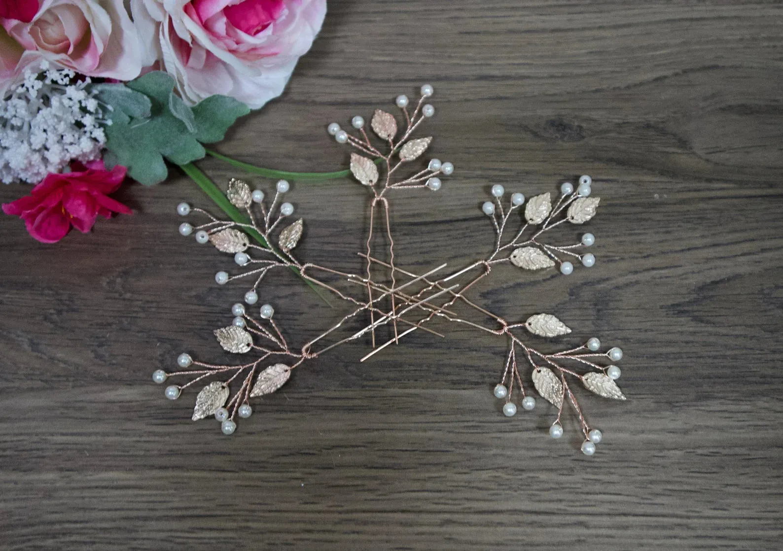 Leaf and Pearls hair pins - Angela