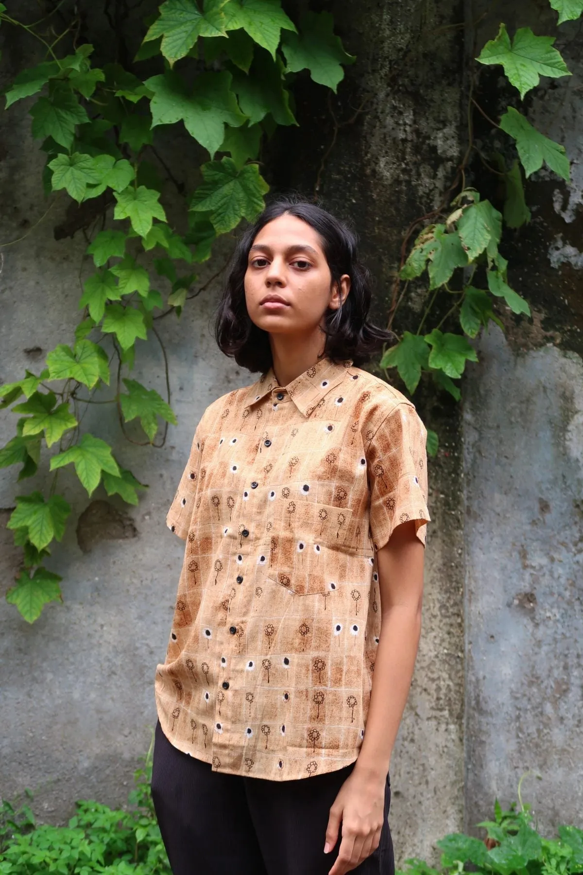 Little Black Flower Printed Cotton Shirt For Women