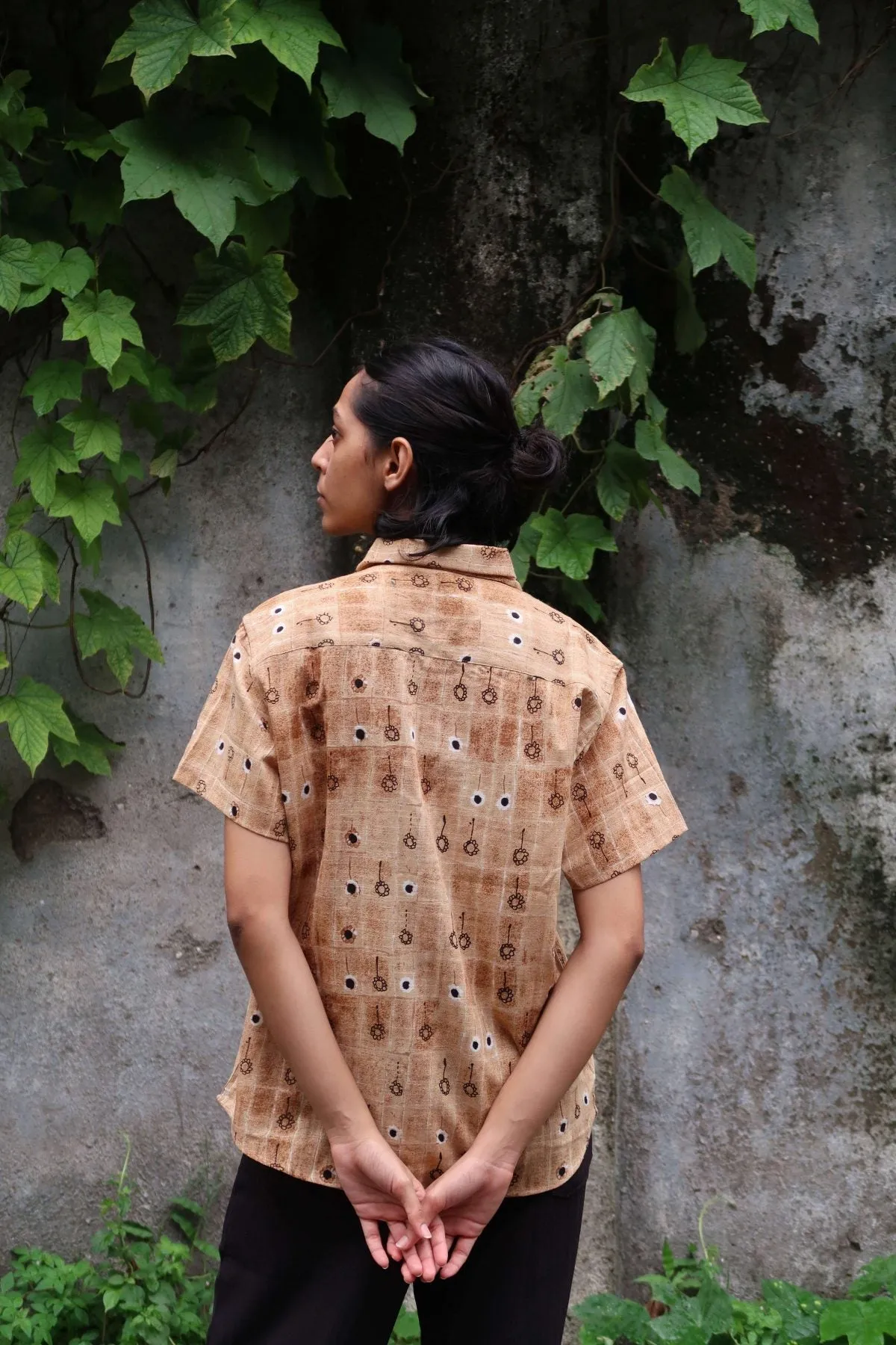 Little Black Flower Printed Cotton Shirt For Women