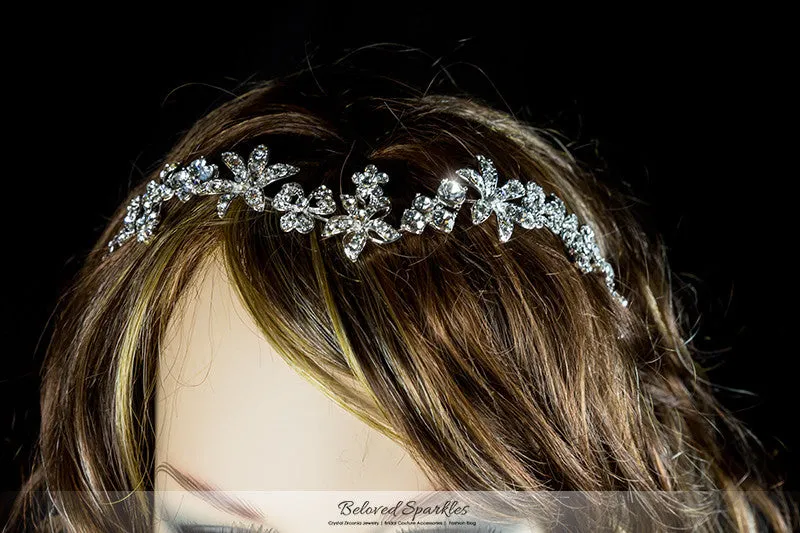 Loretta Flower Forehead Silver Headband | Swarovski Crystal
