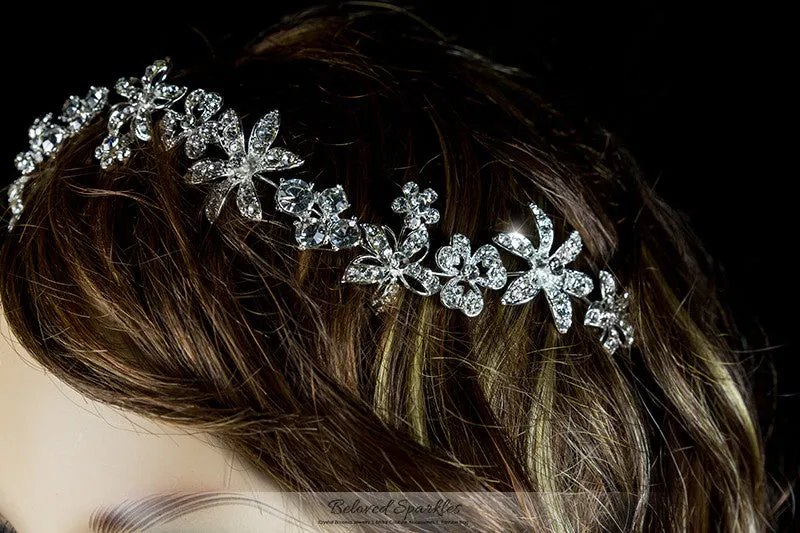 Loretta Flower Forehead Silver Headband | Swarovski Crystal