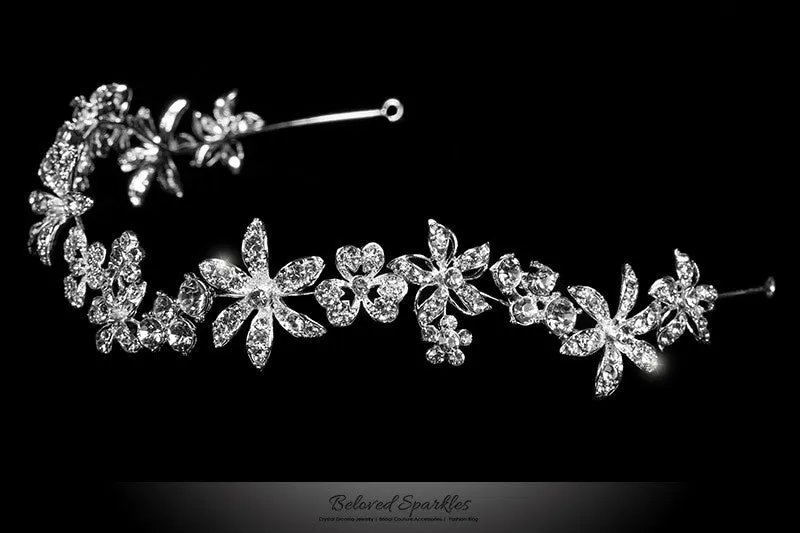Loretta Flower Forehead Silver Headband | Swarovski Crystal