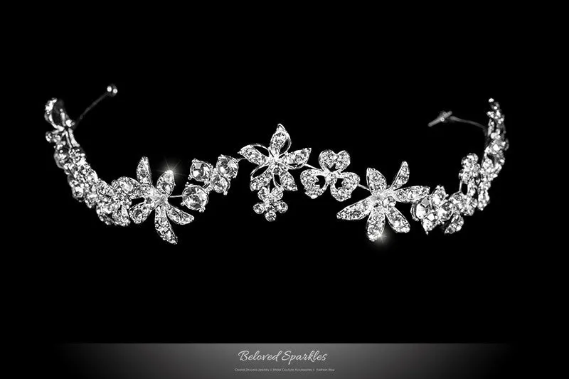 Loretta Flower Forehead Silver Headband | Swarovski Crystal