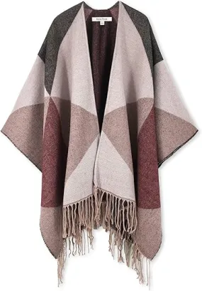 Maroon Triange Winter Chic Plaid Poncho Cardigan