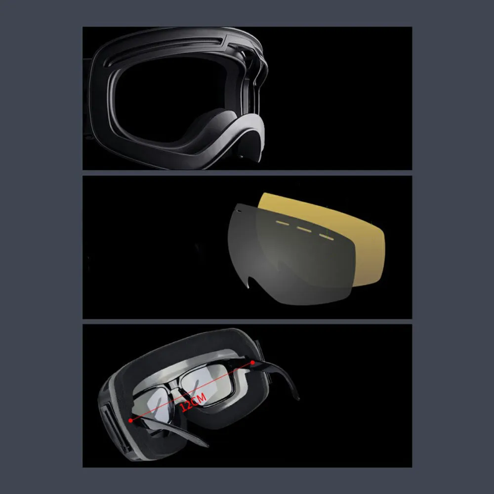 Obaolay - Motocross Goggles Winter Ski Sports Goggles Slim Frame UV Protection with Storage Case - Black / Silver