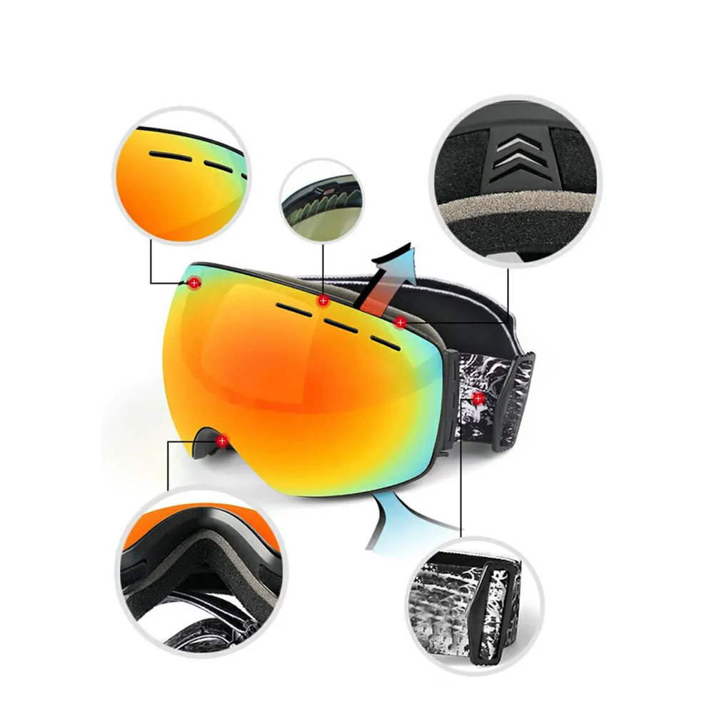 Obaolay - Motocross Goggles Winter Ski Sports Goggles Slim Frame UV Protection with Storage Case - Black / Silver
