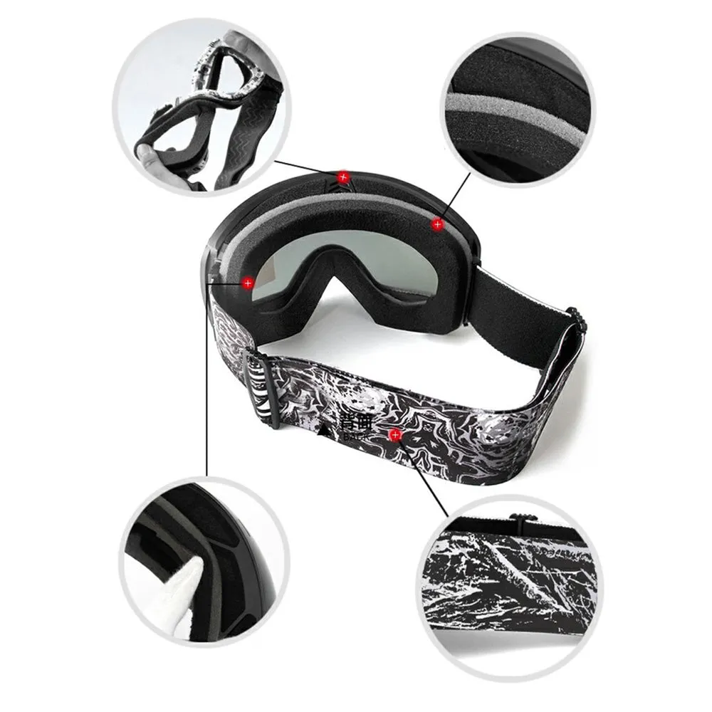 Obaolay - Motocross Goggles Winter Ski Sports Goggles Slim Frame UV Protection with Storage Case - Black / Silver