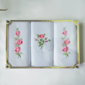 Pink Roses Ladies Cotton Handkerchief Set
