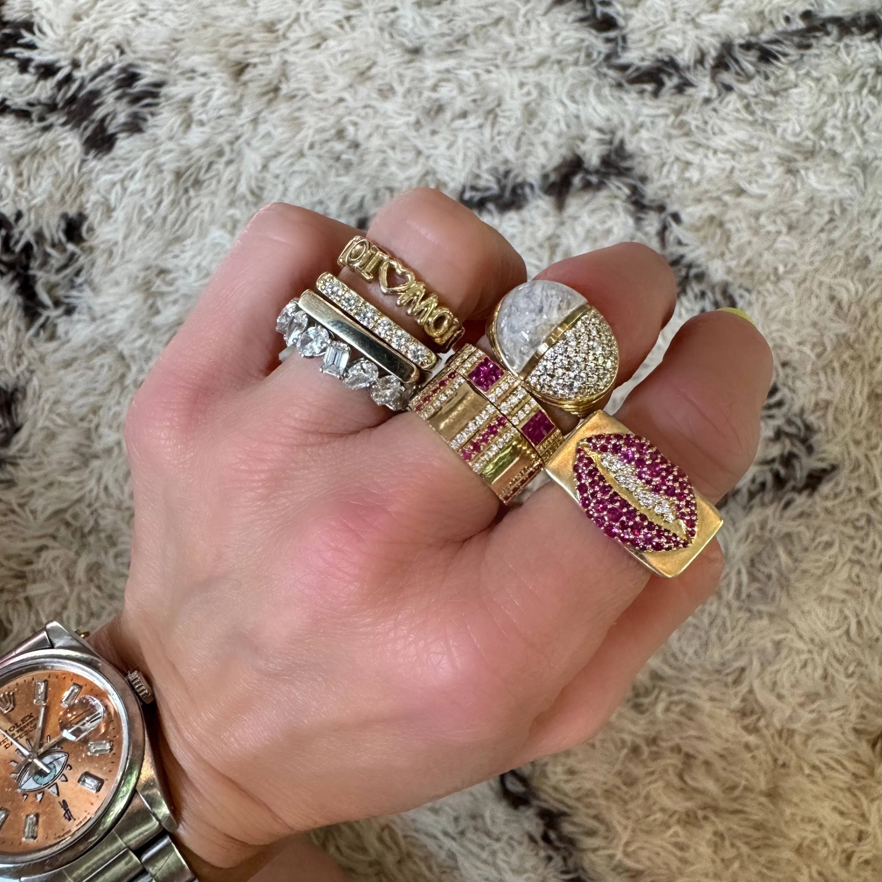 Pinstripe Strength Diamond & Gemstone Skinny Cigar Band Ring