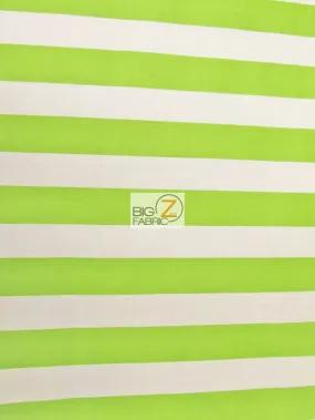 Poly Cotton 1 Inch Stripe Fabric / Lime/White / Sold By The Yard