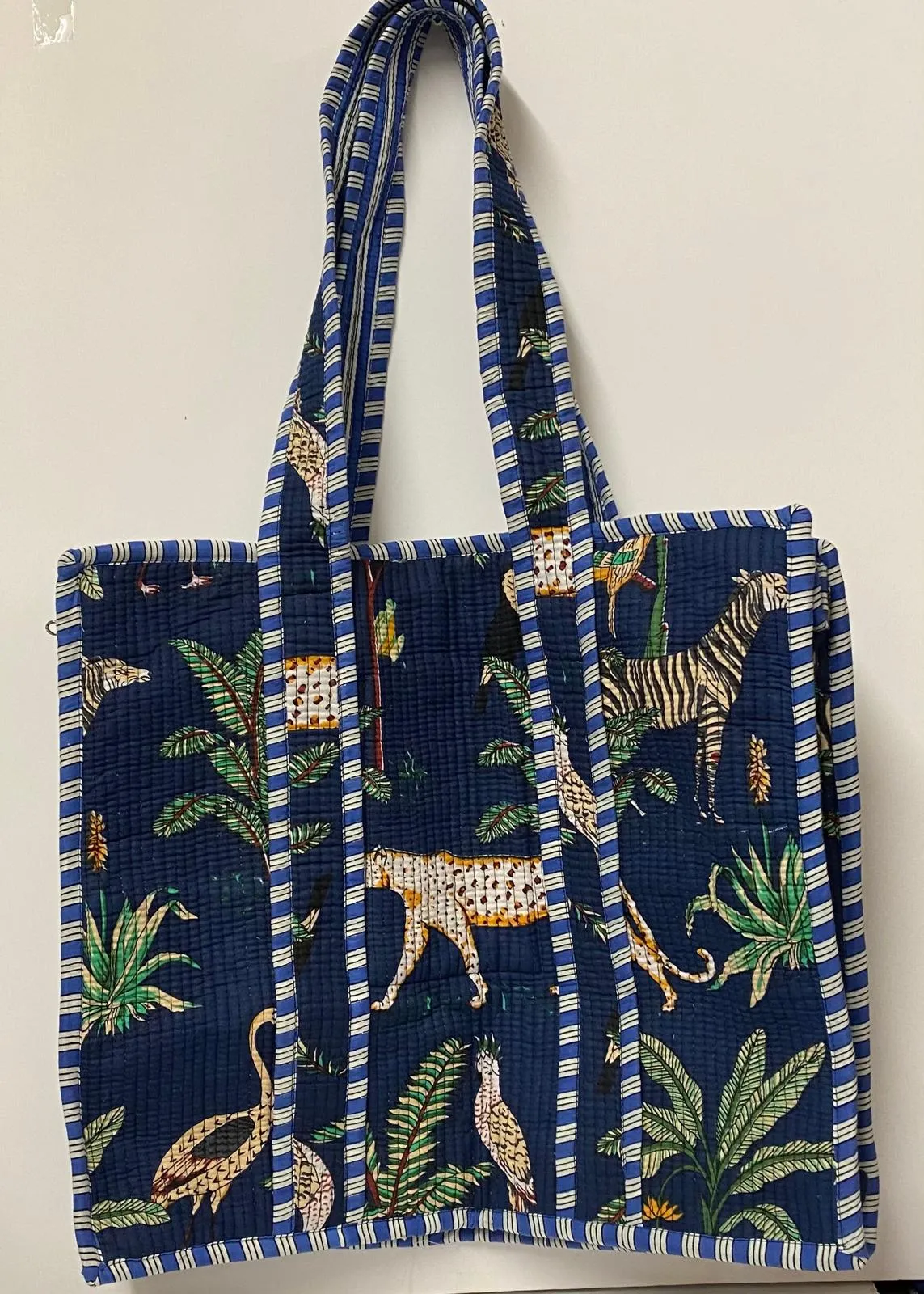 PREORDER- Quilted Cotton Tote Bag- Navy Leopard