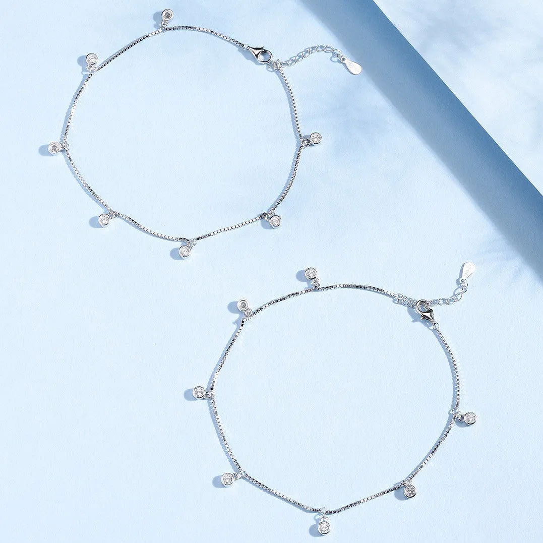 Pretty Delicate Drops 925 Silver Anklets