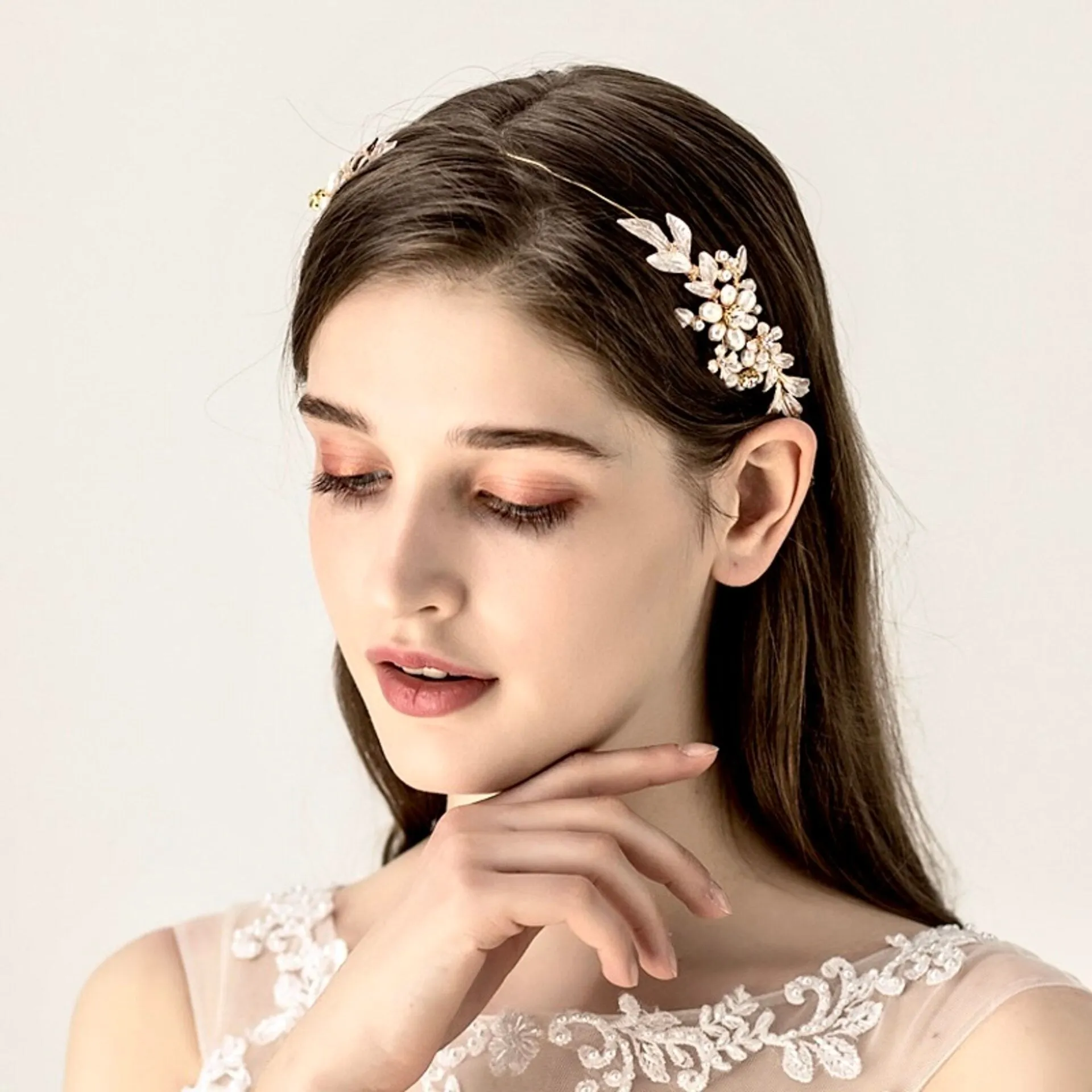 "Beatrice" - Gold Pearl Bridal Headband