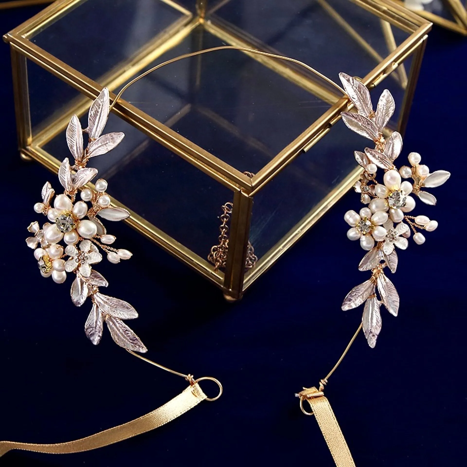 "Beatrice" - Gold Pearl Bridal Headband