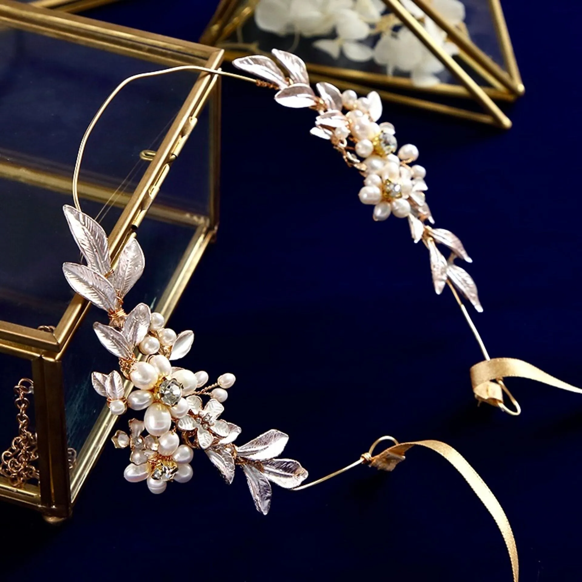 "Beatrice" - Gold Pearl Bridal Headband