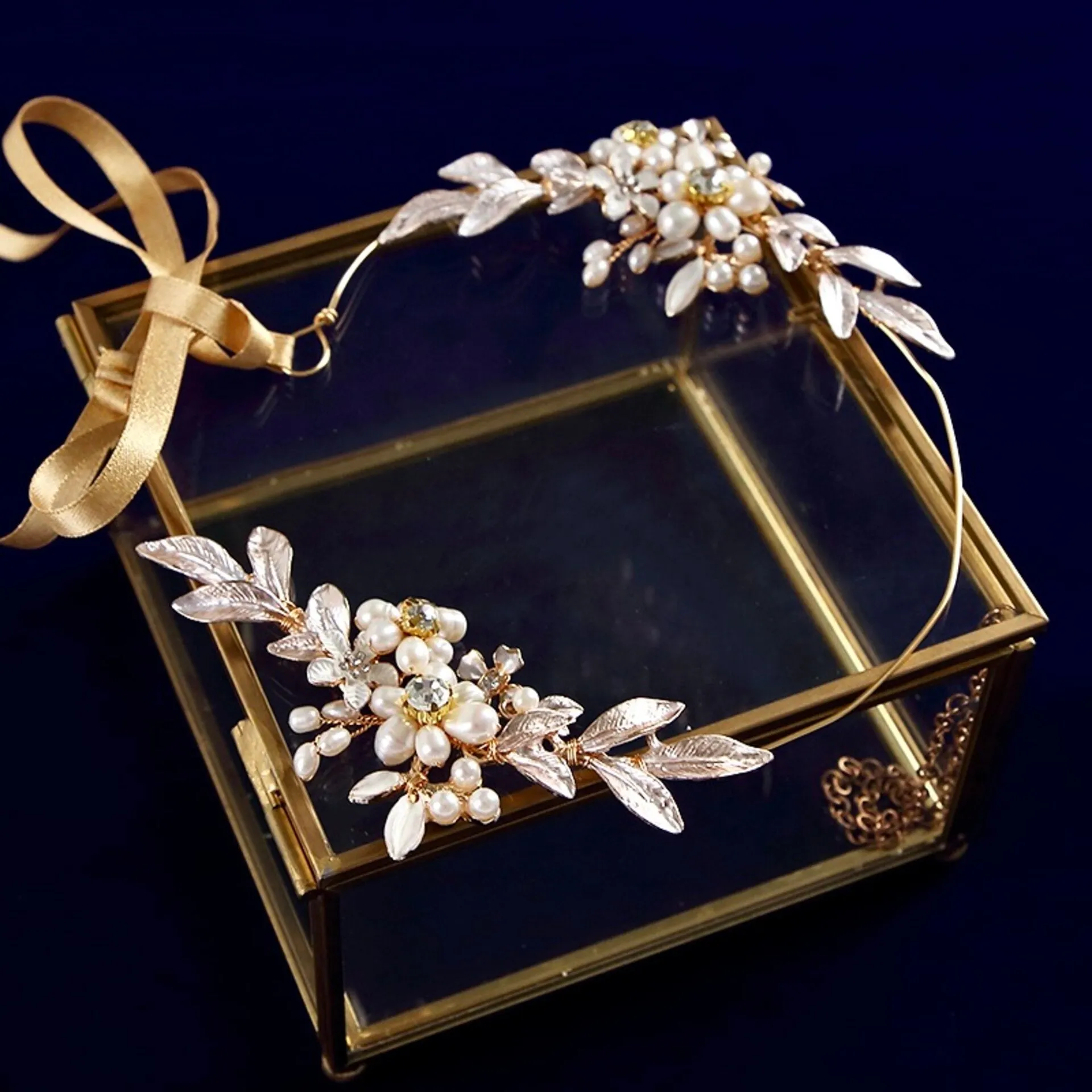 "Beatrice" - Gold Pearl Bridal Headband