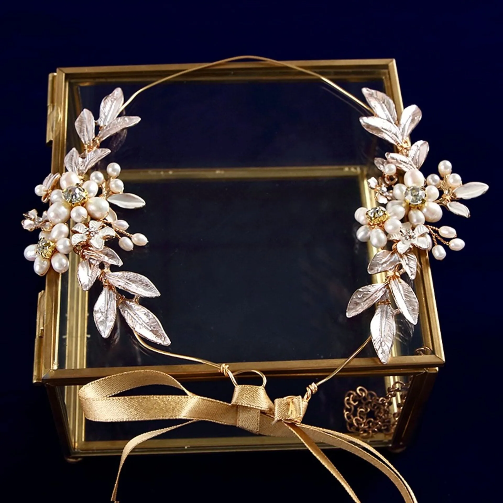 "Beatrice" - Gold Pearl Bridal Headband