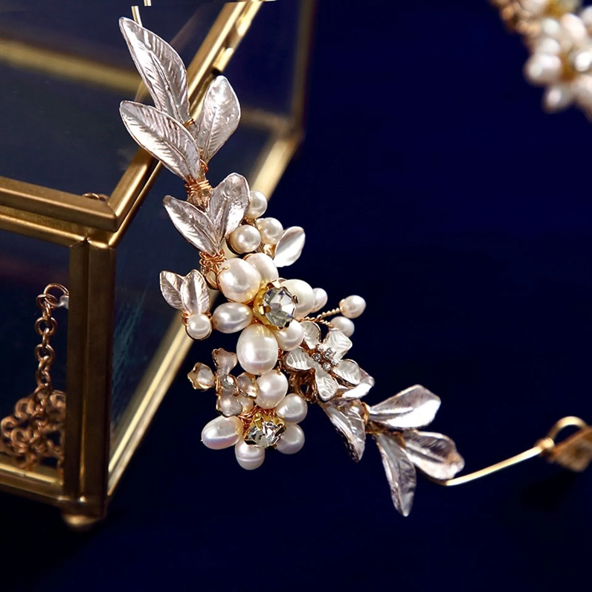 "Beatrice" - Gold Pearl Bridal Headband
