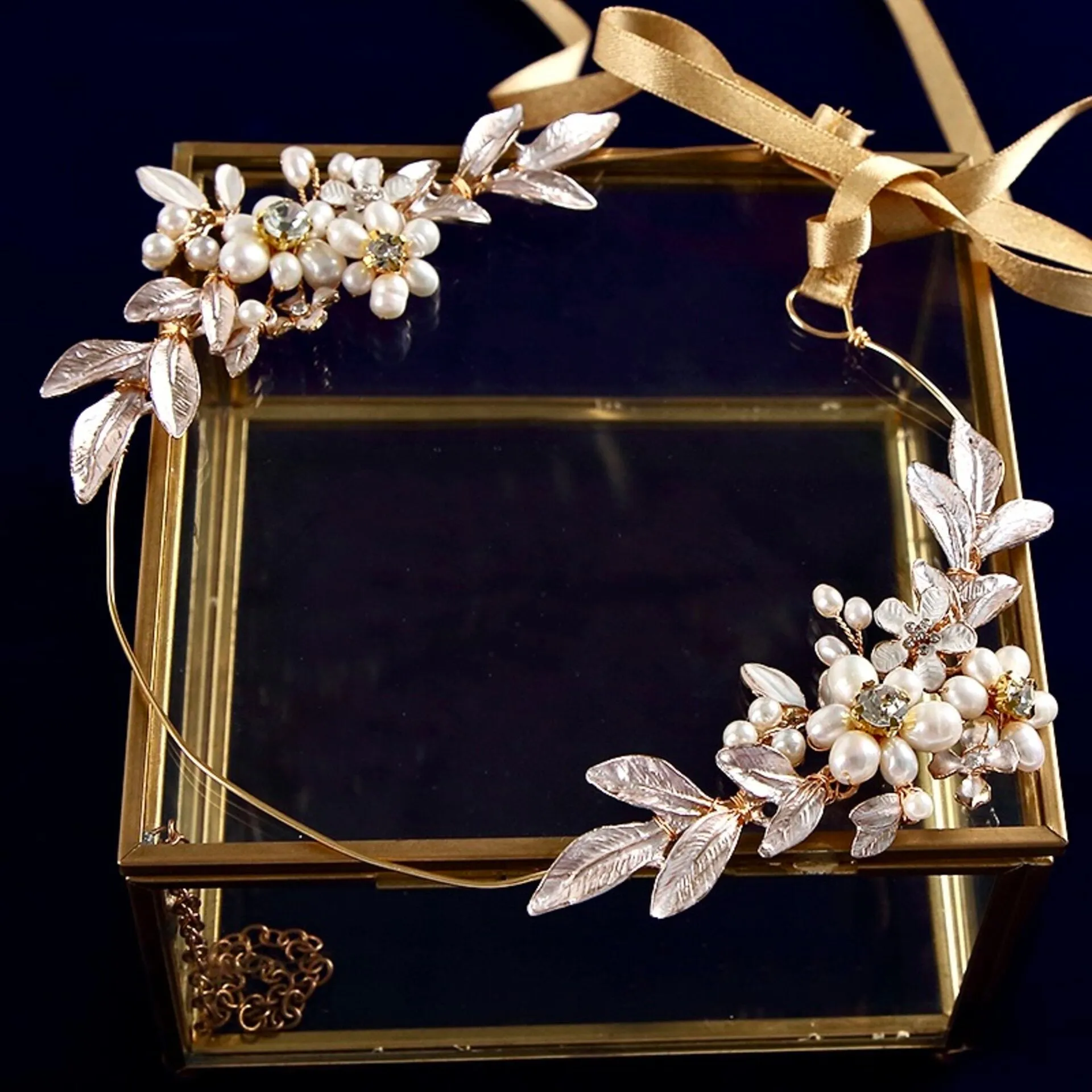 "Beatrice" - Gold Pearl Bridal Headband