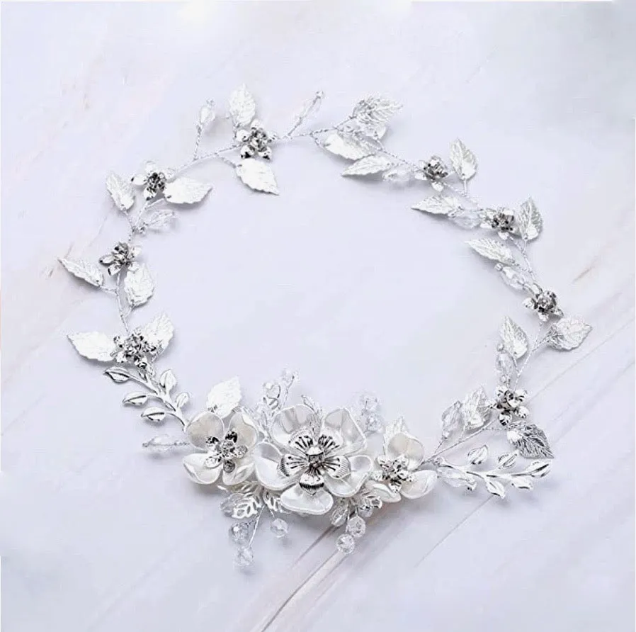 "Carol" - Silver Pearl and Crystal Bridal Headband
