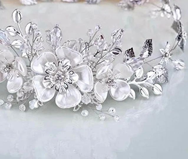"Carol" - Silver Pearl and Crystal Bridal Headband