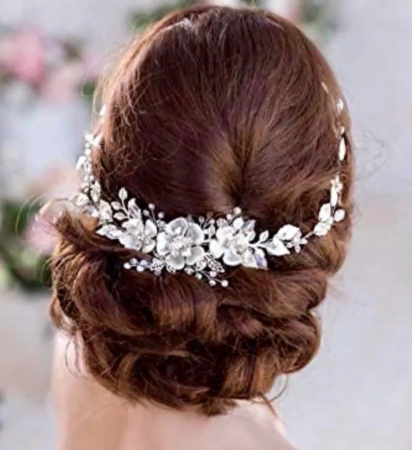 "Carol" - Silver Pearl and Crystal Bridal Headband
