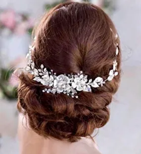 "Carol" - Silver Pearl and Crystal Bridal Headband