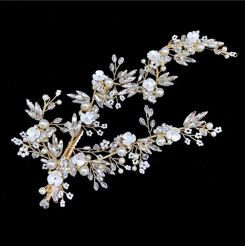 "Genoa" - Pearl and Crystal Bridal Hair Clip/Vine - Available in Silver and Gold