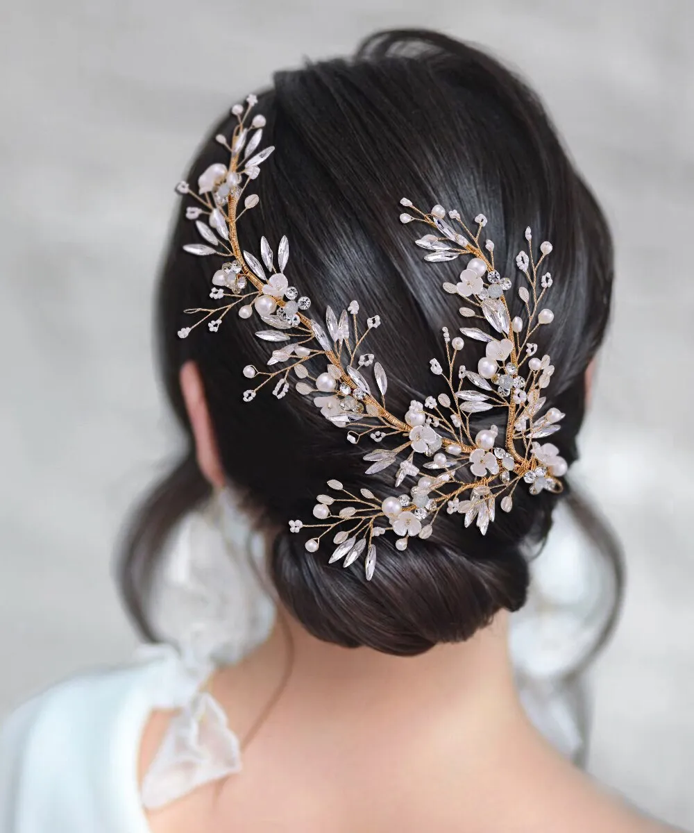 "Genoa" - Pearl and Crystal Bridal Hair Clip/Vine - Available in Silver and Gold